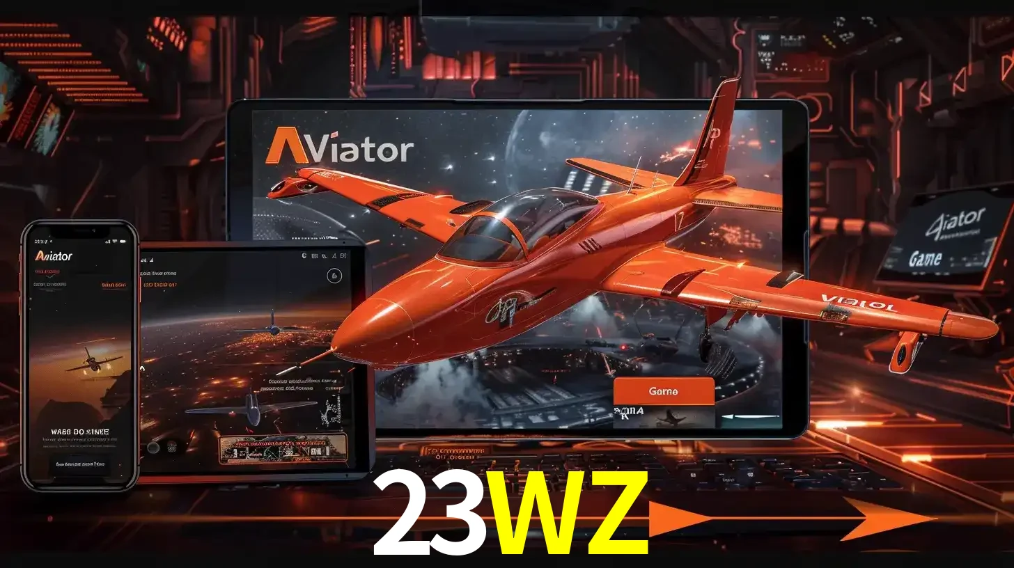 Apresentação tecnológica do jogo Aviator com um avião saindo da tela de um tablet, demonstrando a experiência imersiva em múltiplos dispositivos no 23WZ.