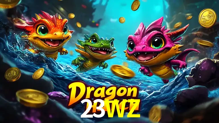 Arte promocional do jogo Dragon Hatch com três adoráveis dragões bebês nadando entre moedas de ouro, um dos slots mais divertidos para jogar no cassino 23WZ.